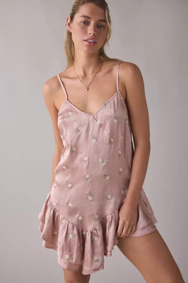 Muse Assembly Dahlia Floral Embroidered Satin Slip Mini Dress by MUSE ASSEMBLY