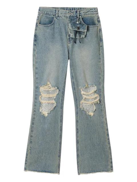 lace-insert frayed jeans by MUSIUM DIV.