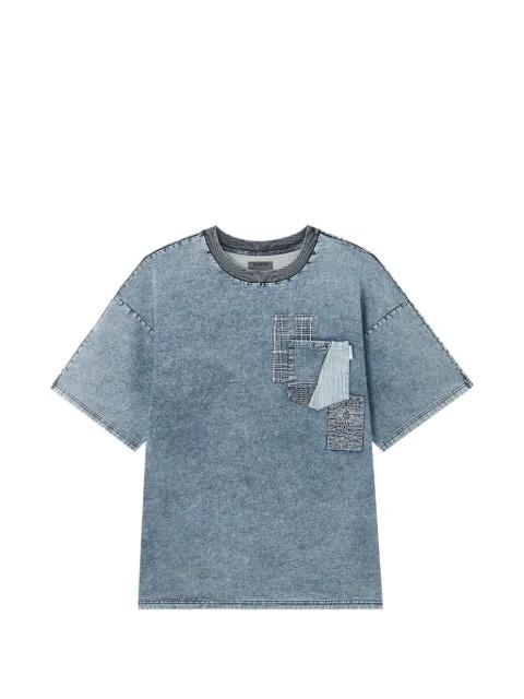 patchwork-detail acid-wash T-shirt by MUSIUM DIV.