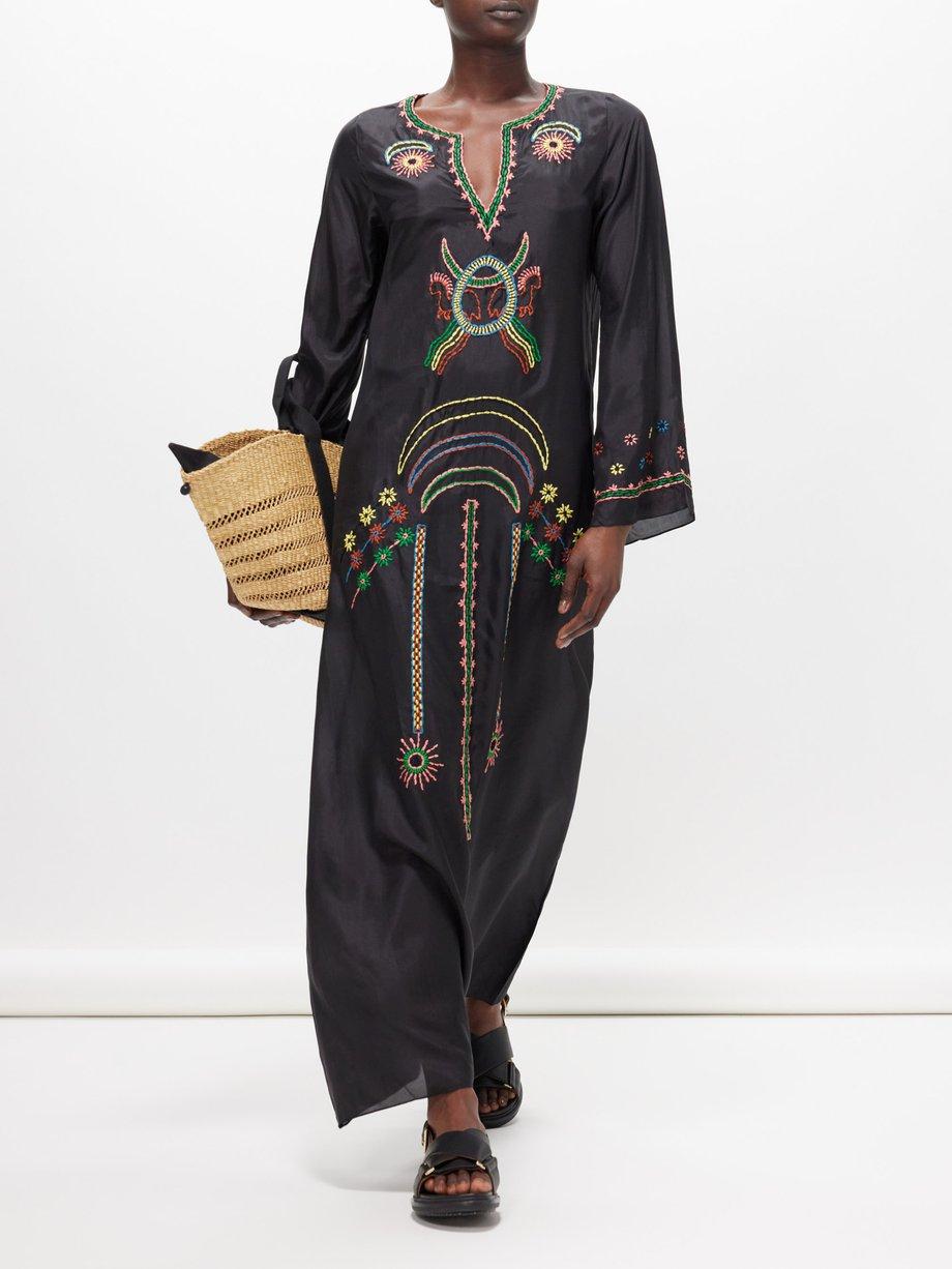 India embroidered silk-satin kaftan by MUZUNGU SISTERS