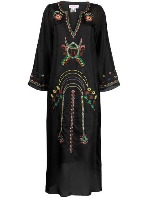 embroidered split-neck silk dress by MUZUNGU SISTERS