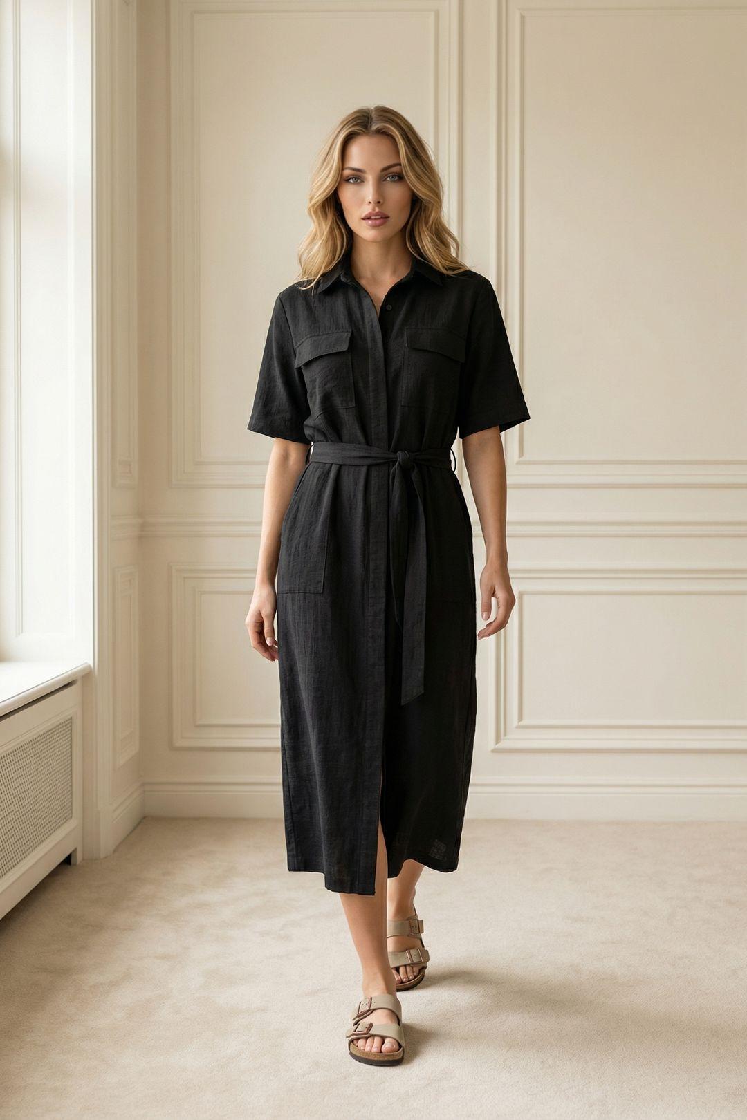 Belted Maxi Shirt Dress by MYFASHION
