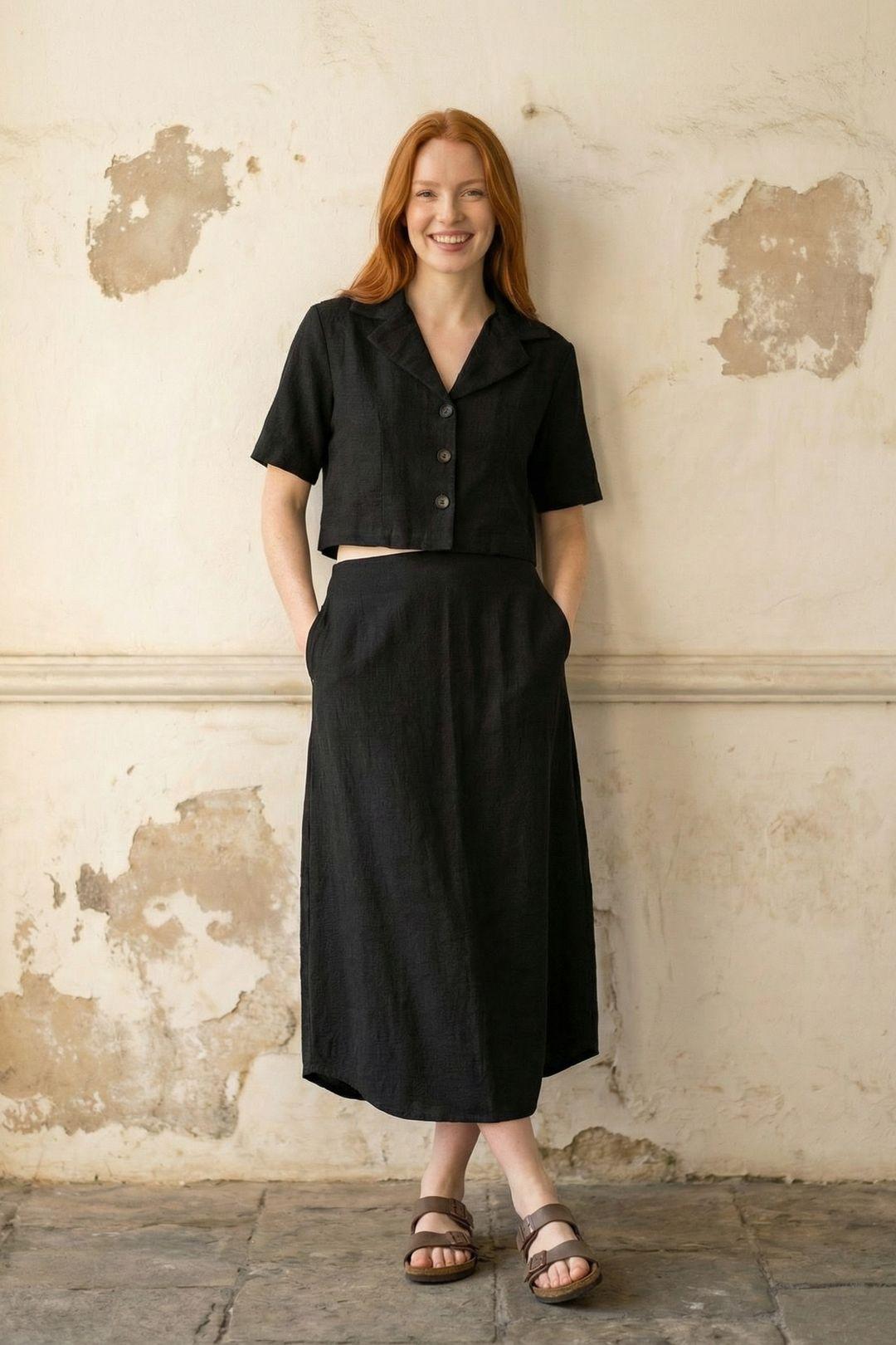 Crop Shirt & Midi Skirt Co-Ord Set by MYFASHION
