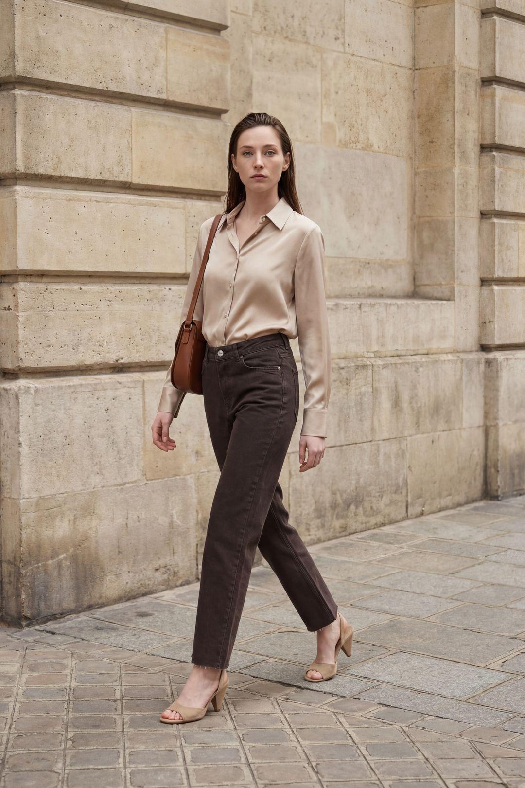 High Waist Ankle Length Straight Leg Denim Pants by MYFASHION