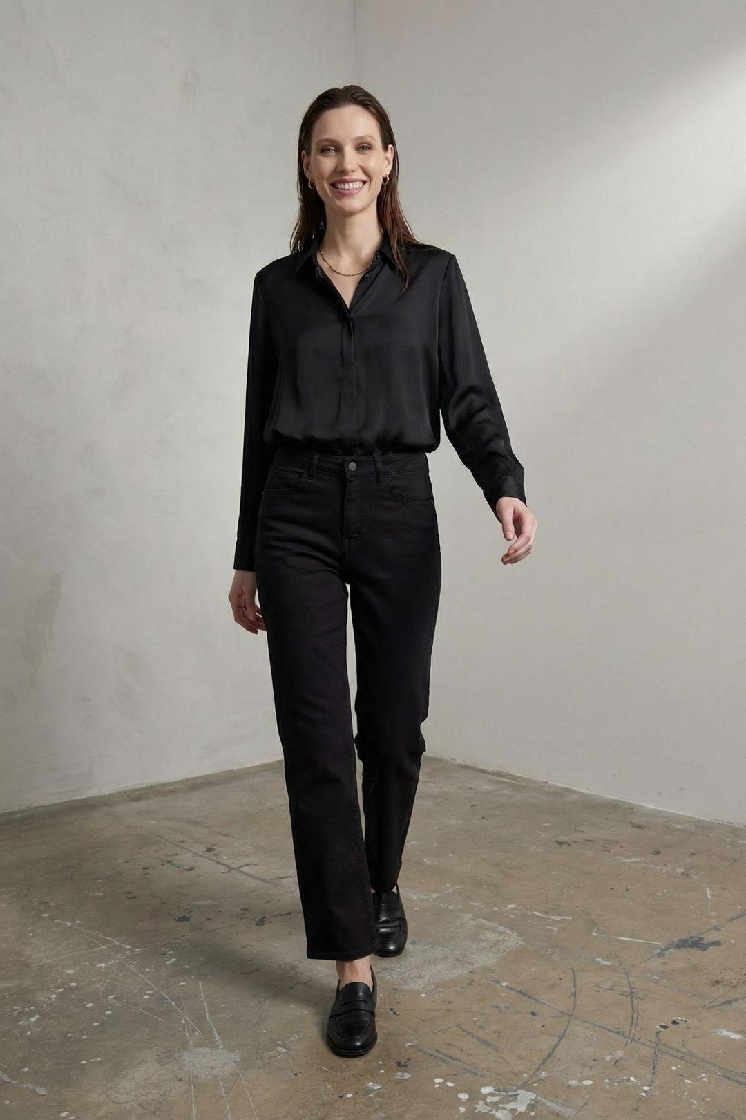 High Waist Denim Straight Leg Pants with Pockets by MYFASHION