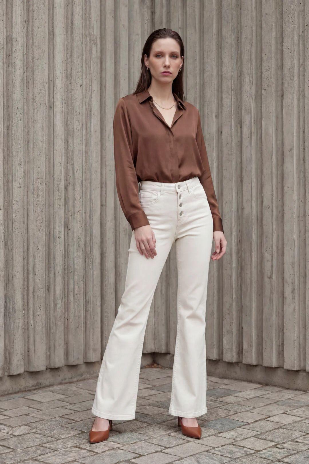 High Waist Flare Leg Denim Pants by MYFASHION