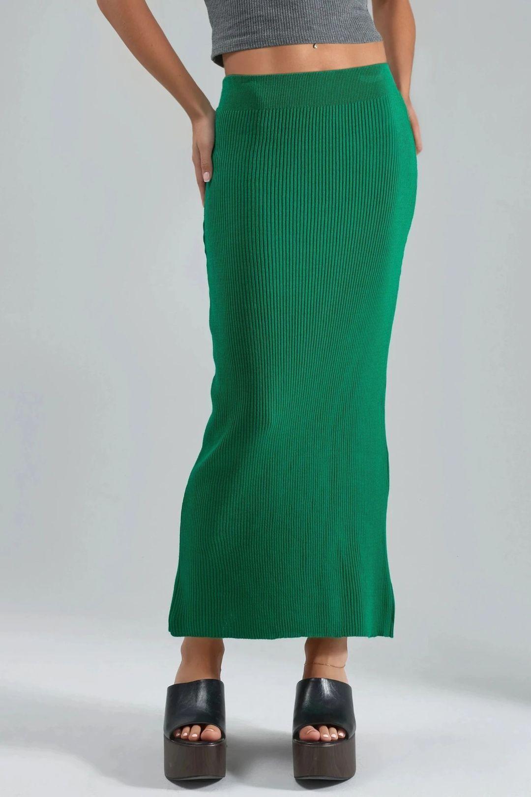 High Waist Ribbed Knit Maxi Skirt by MYFASHION