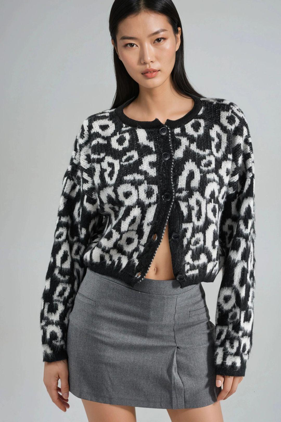 Leopard Print Button-Up Cardigan by MYFASHION