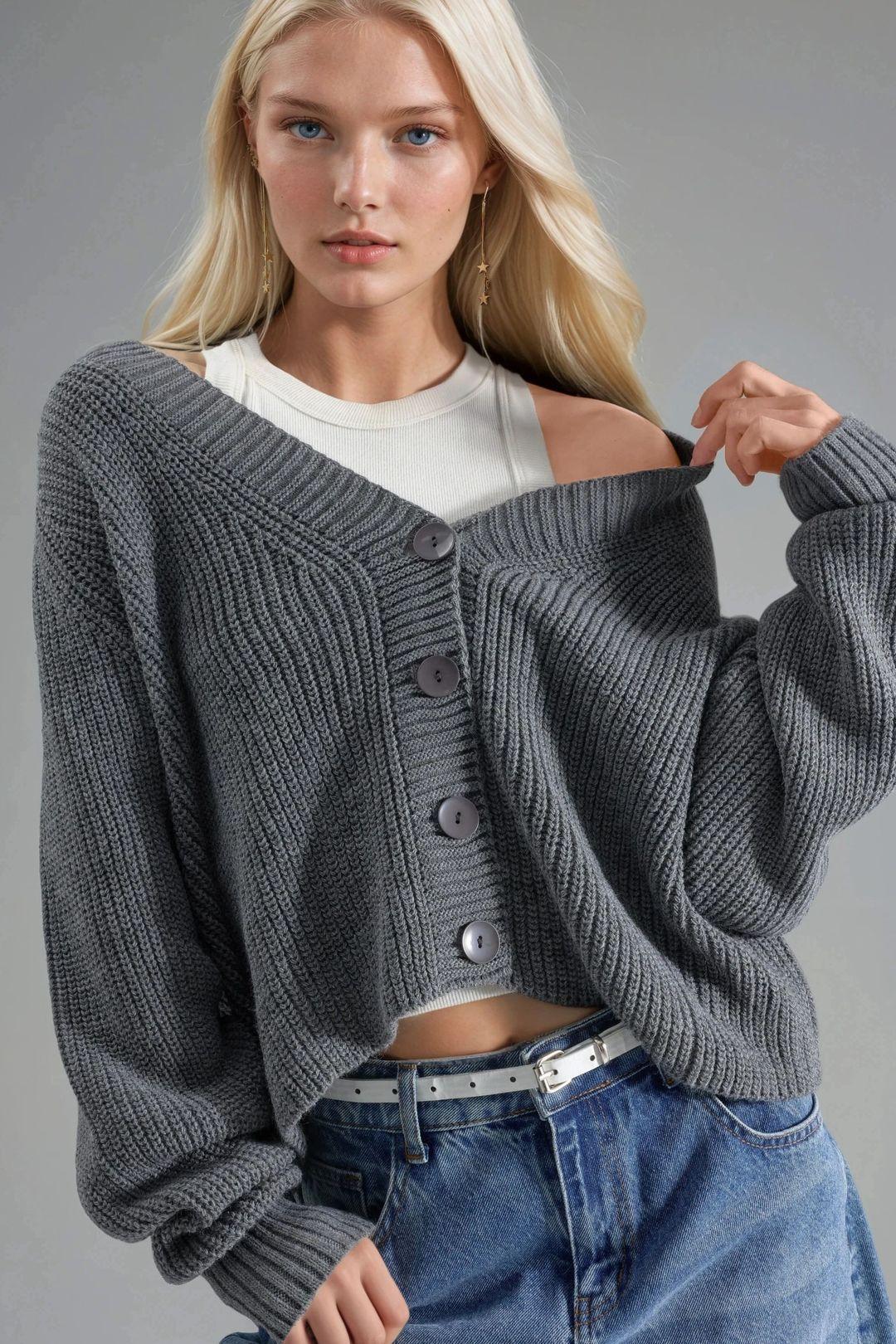 Ribbed Knit Button-Up Crop Cardigan by MYFASHION
