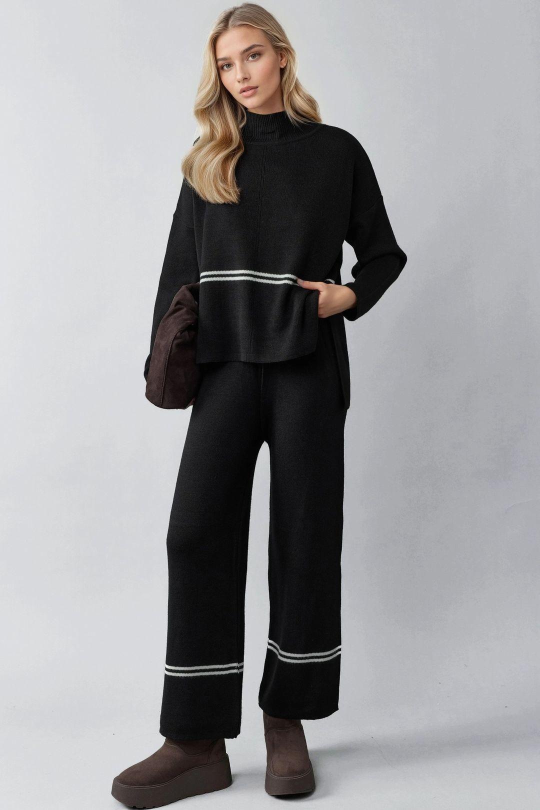 Striped Ribbed Knitwear Co-ord Set by MYFASHION