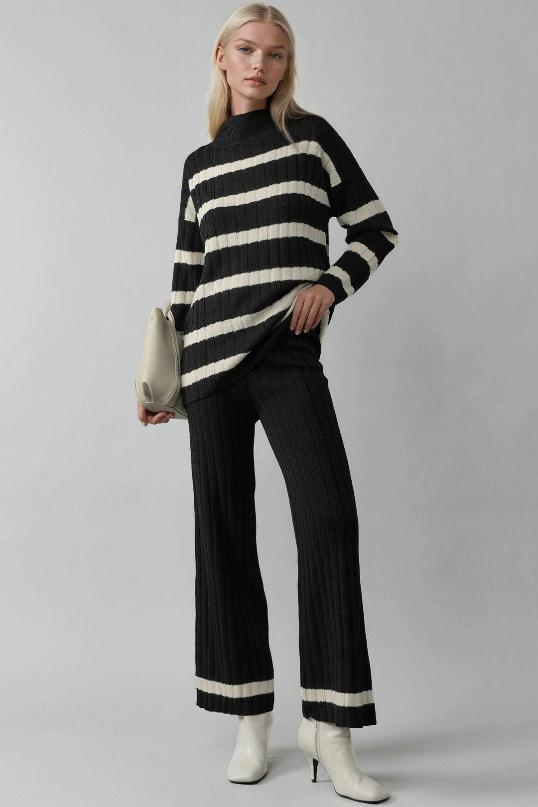 Striped Sweater & Pants Knitwear Co-ord Set by MYFASHION