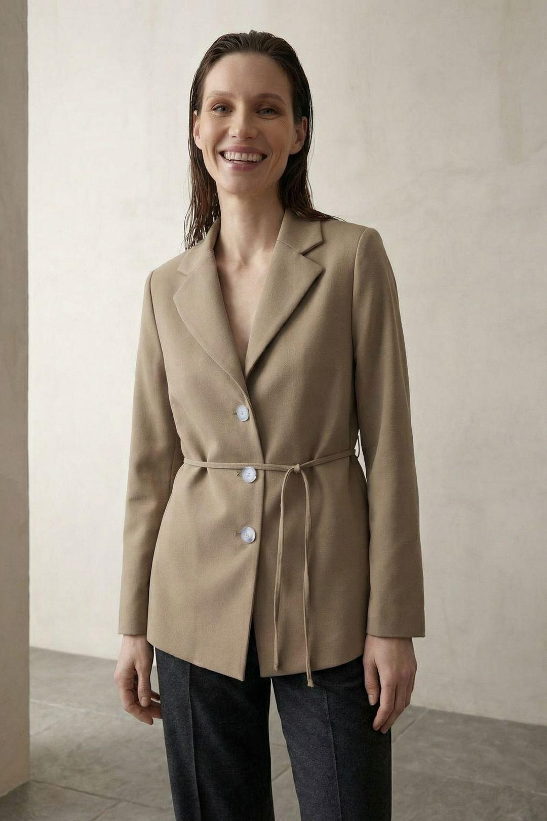 Tie Detail Crepe Blazer Jacket by MYFASHION