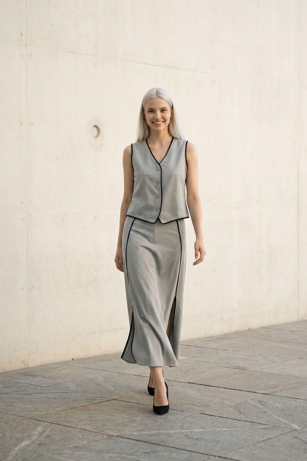 V-Neck High Waist Two-Piece Co-ord Set with Button Detail by MYFASHION V-Neck High Waist Two-Piece Co-ord Set with Button Detail by MYFASHION