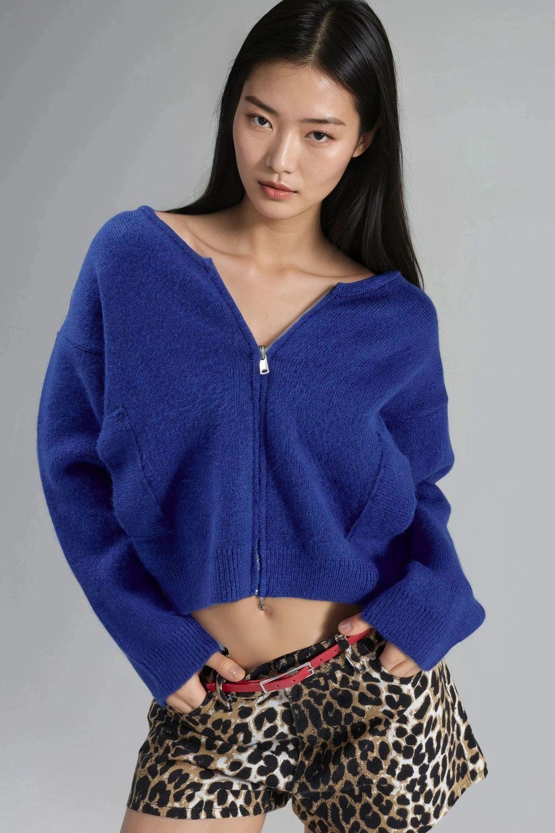 Zippered Knit Cardigan With Pockets by MYFASHION