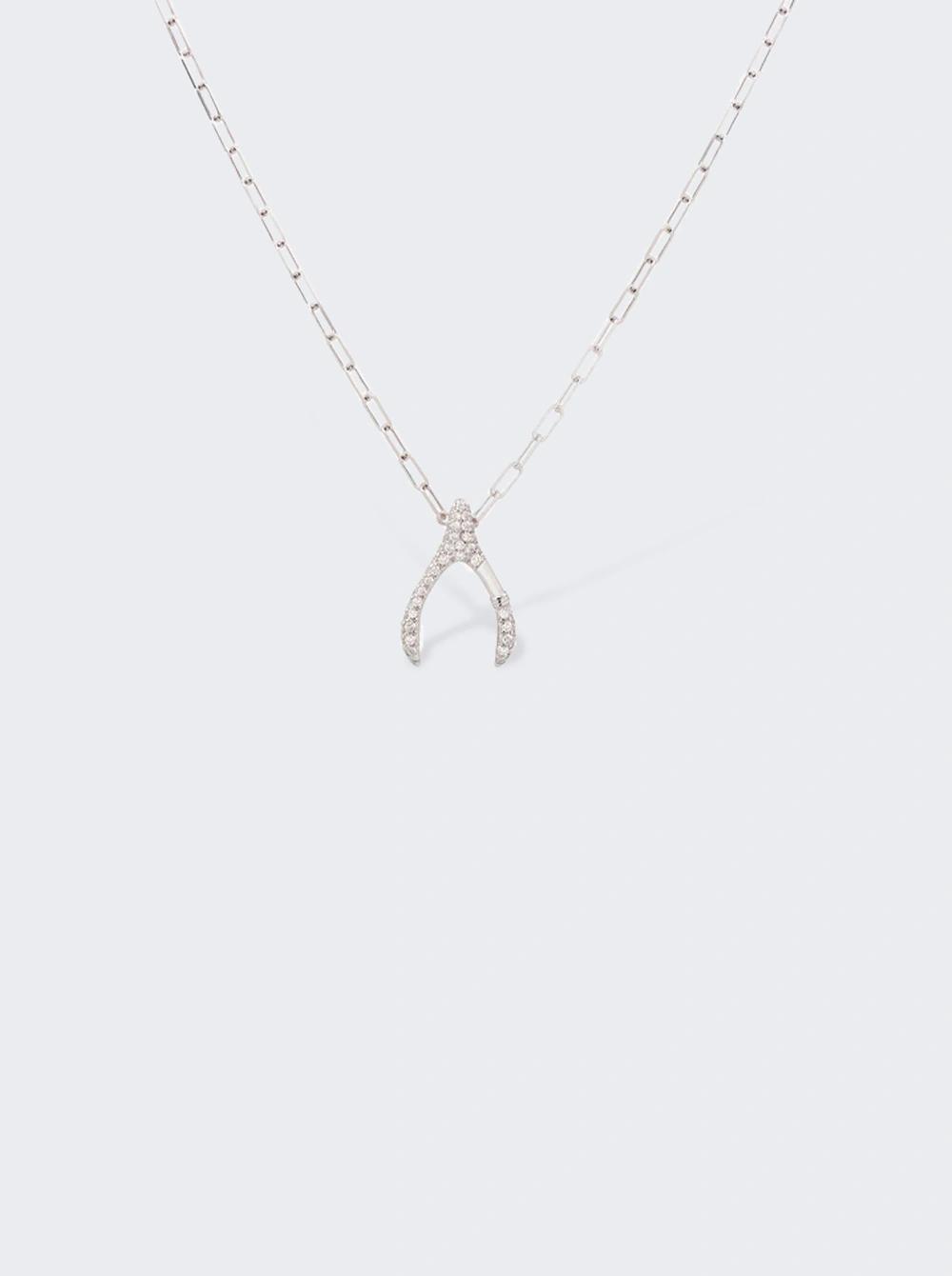 Wishbone Small Pave Diamond Necklace 18k White Gold  | The Webster by MYSTERYJOY