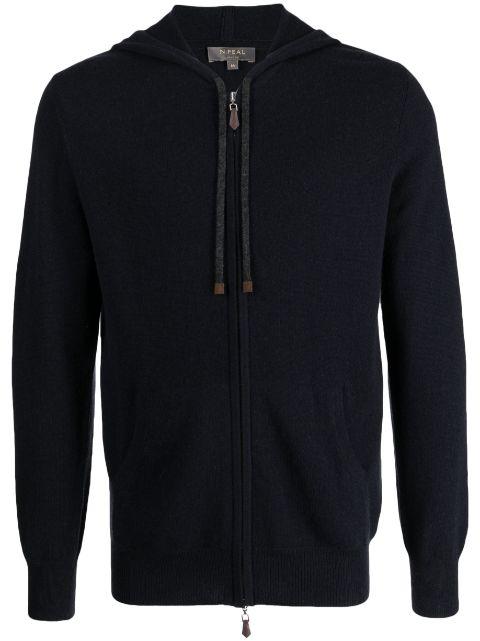 zip-up knit cashmere hoodie by N.PEAL