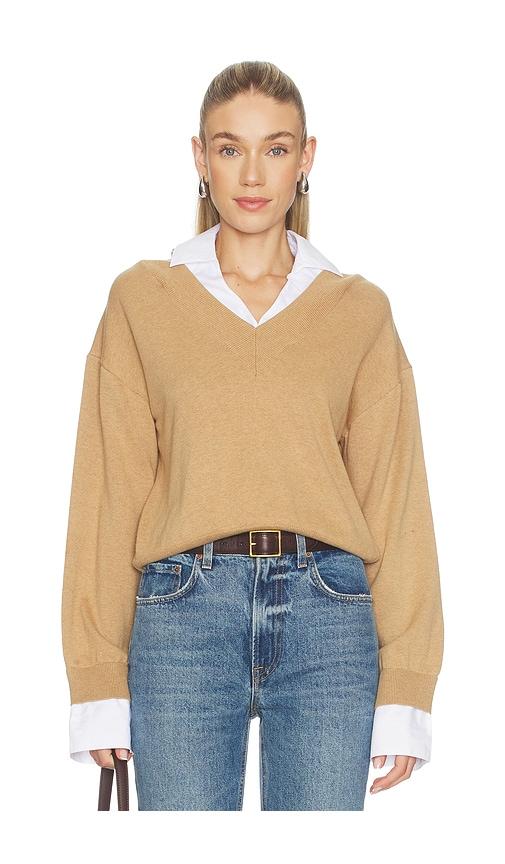 NAADAM Cotton Cashmere Mixed Media V-neck in Brown by NAADAM