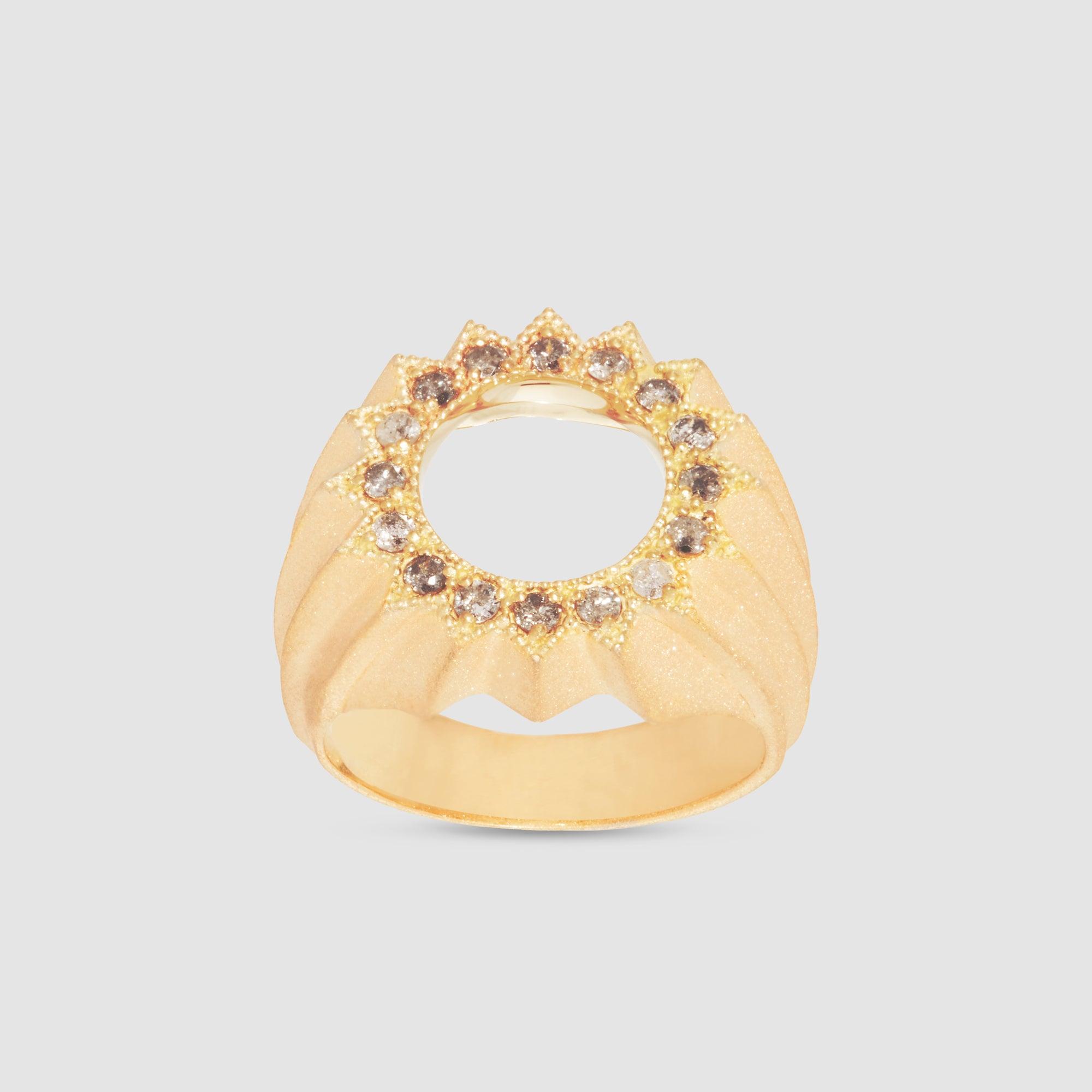 NADA GHAZAL - Power of Light Open Grey Diamond Lotus Ring by NADA GHAZAL