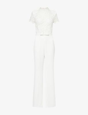 Hattie Wide-Leg Woven Lace-Bodice Jumpsuit by NADINE MERABI
