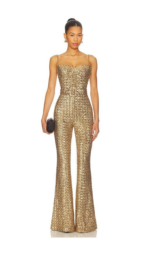 Nadine Merabi Lucinda Jumpsuit in Metallic Gold by NADINE MERABI