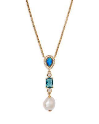 Blue Lagoon Mixed Stone Lariat Necklace in 18K Gold Plated by NADRI
