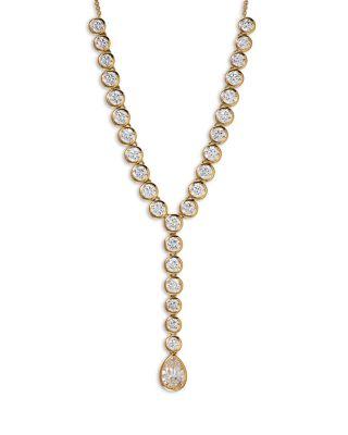 Cubic Zirconia Bezel Lariat Necklace in 18K Gold Plated by NADRI
