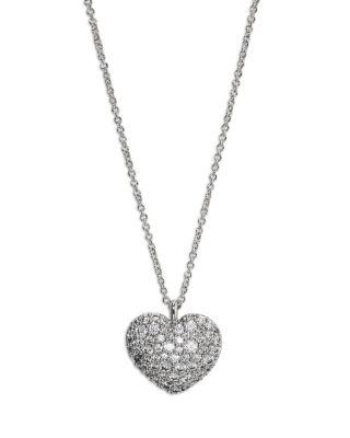 Cubic Zirconia Heart Pendant Necklace in Rhodium Plated by NADRI