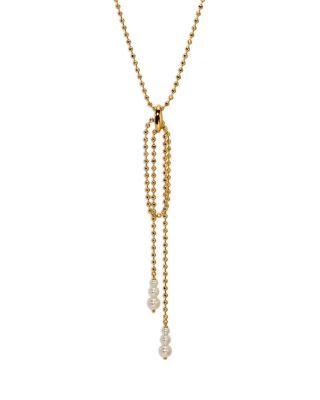 Esme Imitation Pearl Beaded Ball Chain Lariat Necklace by NADRI