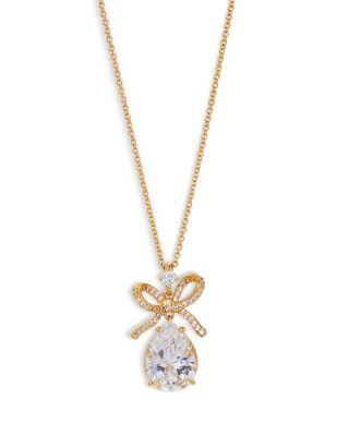 Macaron Cubic Zirconia Pear Bow Pendant Necklace by NADRI
