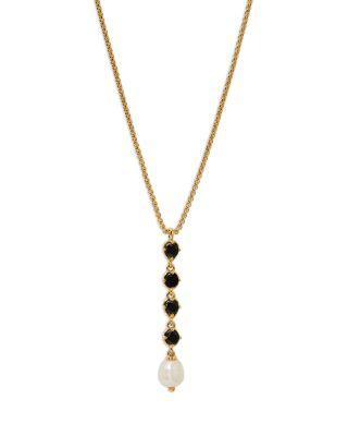 Maiden Black Cubic Zirconia & Imitation Pearl Lariat Necklace by NADRI