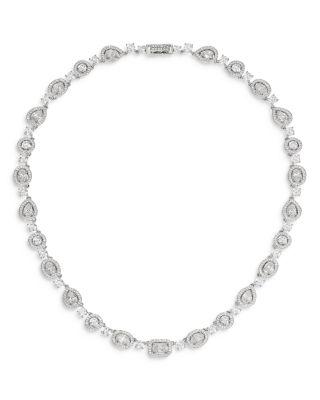 Radiant Cubic Zirconia Halo Collar Necklace in Rhodium Plated by NADRI