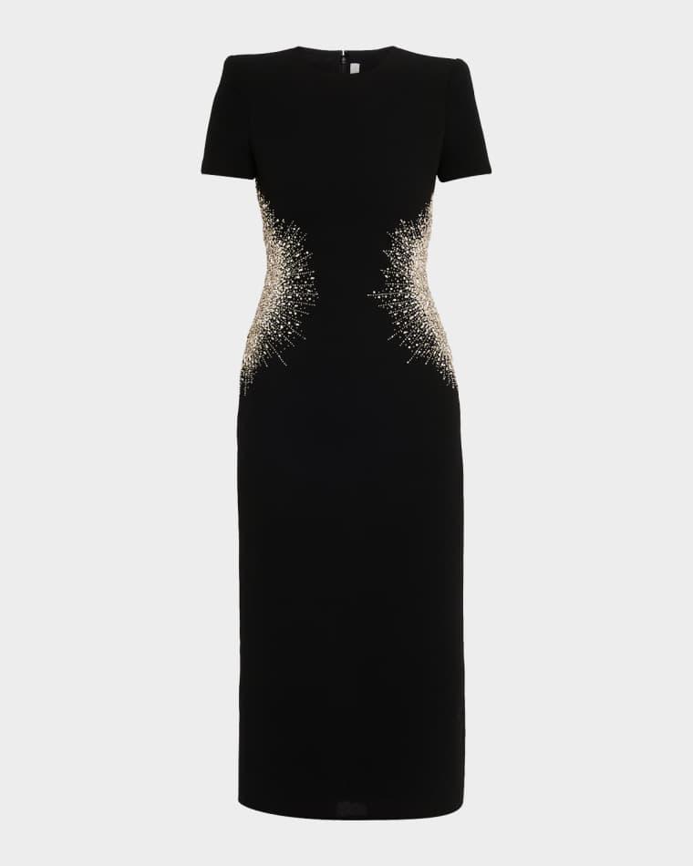 Crystal Embellished Short-Sleeve Midi Dress by NAEEM KHAN
