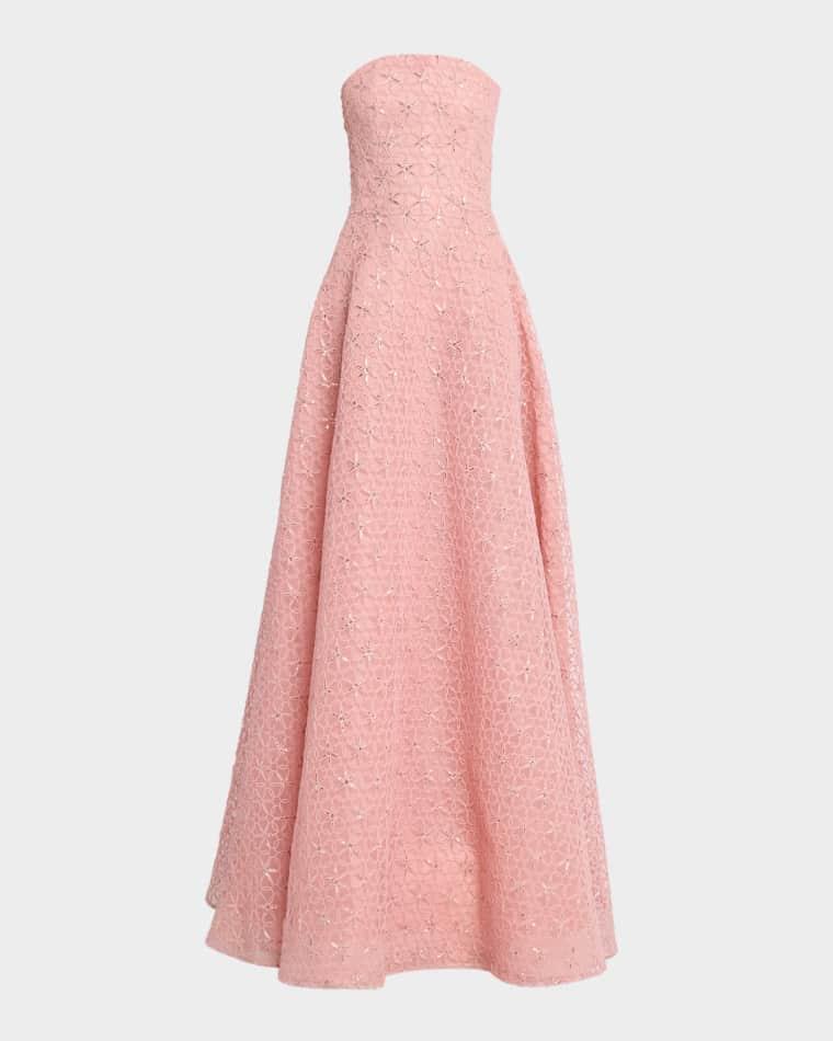 Floral Cording Strapless A-Line Gown by NAEEM KHAN