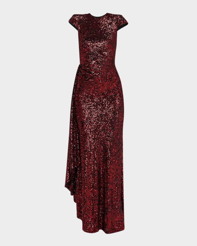 Sequined Draped Cap-Sleeve Gown by NAEEM KHAN