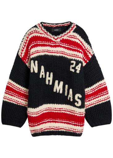 Logo striped-intarsia wool jumper by NAHMIAS
