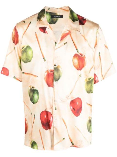 apple-motif silk shirt by NAHMIAS