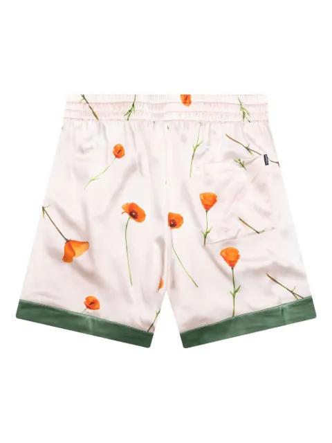 poppy-print side-stripe silk shorts by NAHMIAS