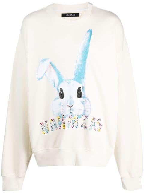 rhinestone-embellished logo-print cotton sweatshirt by NAHMIAS