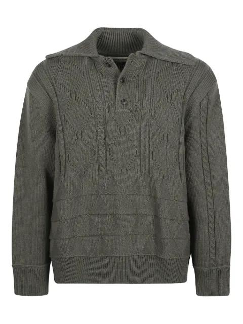cable-knit polo-collar pullover by NAMACHEKO