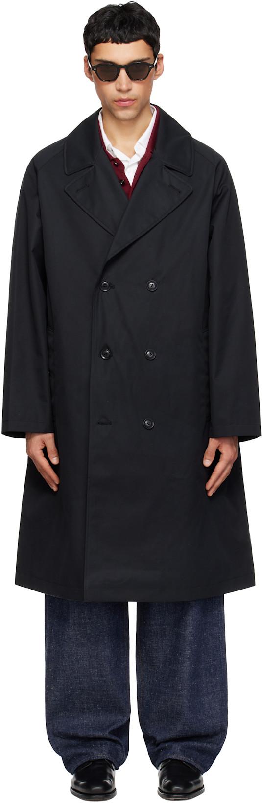Black 2L Cotton GORE-TEX Double Breasted Coat by NANAMICA