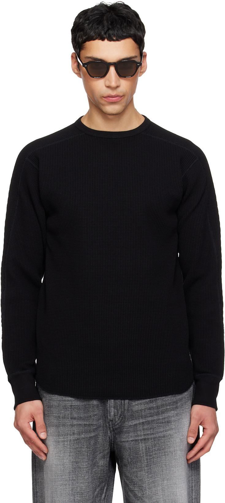 Black Crew Neck Thermal Sweatshirt by NANAMICA