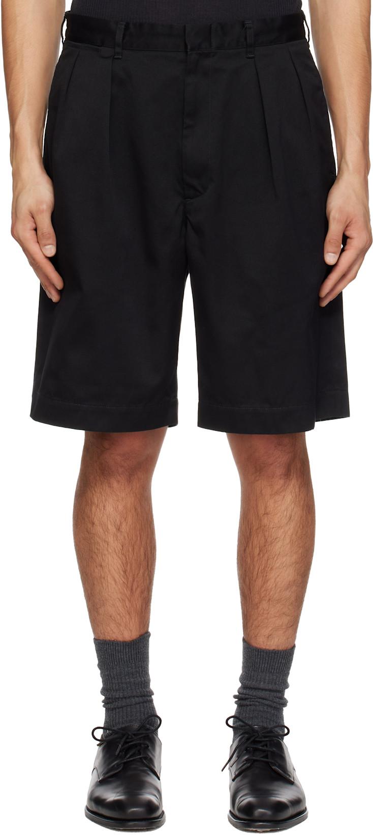 Black Double Pleated Chino Shorts by NANAMICA