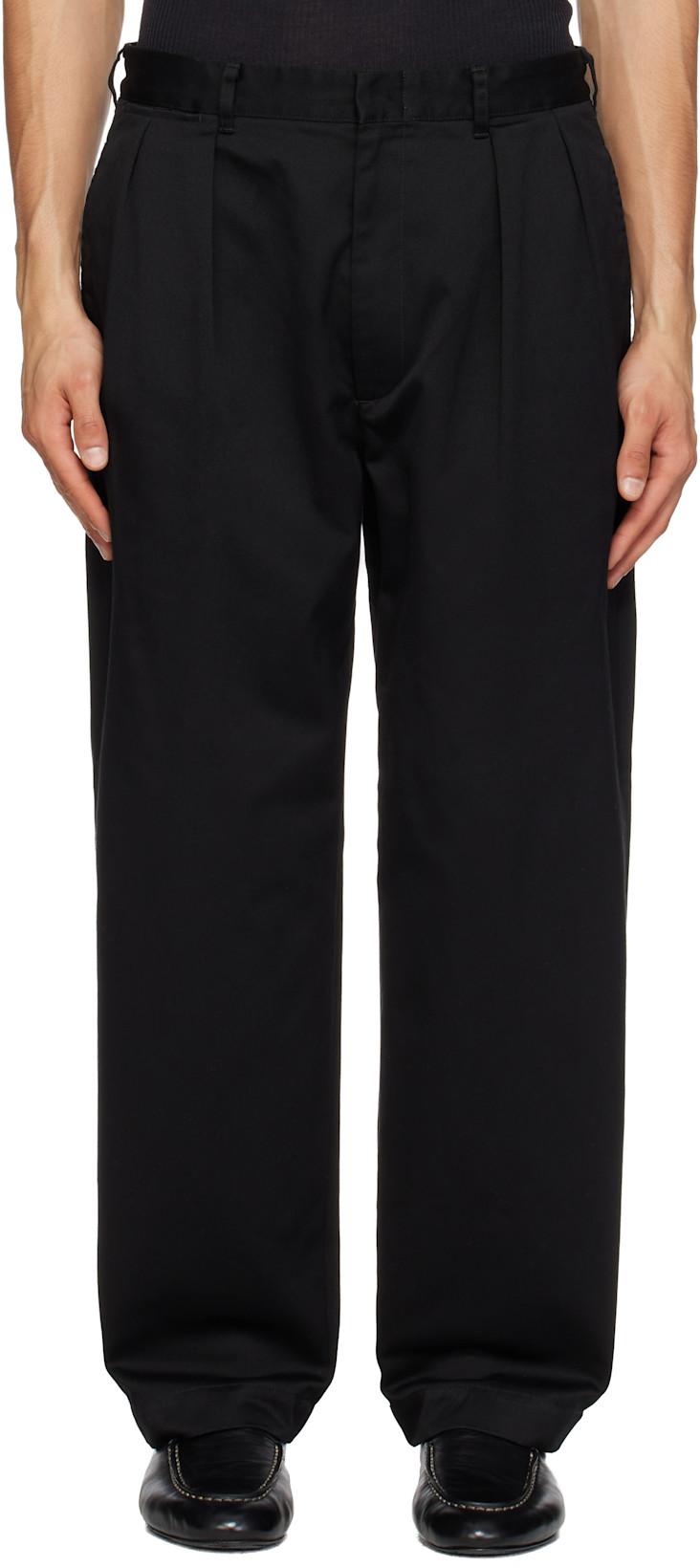 Black Double Pleated Chino Trousers by NANAMICA