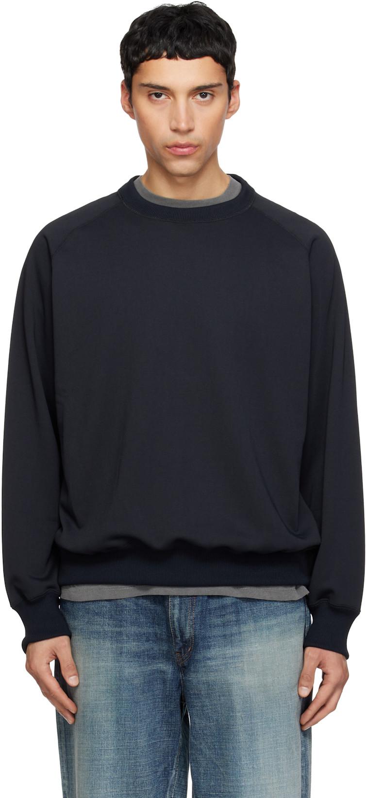 Black Polyester Pile Crew Neck Sweatshirt by NANAMICA