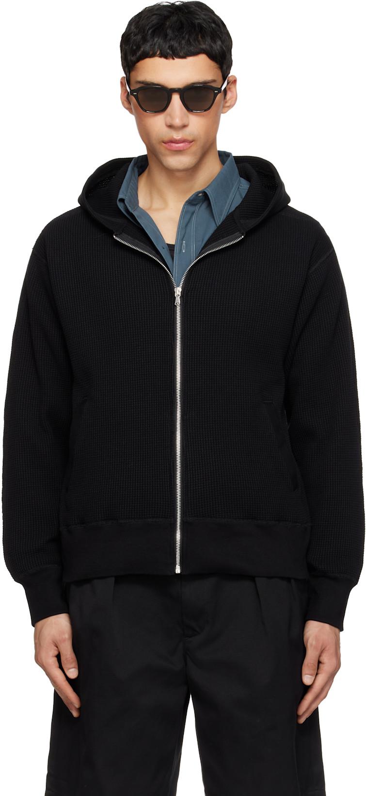 Black Zip-Up Thermal Hoodie by NANAMICA