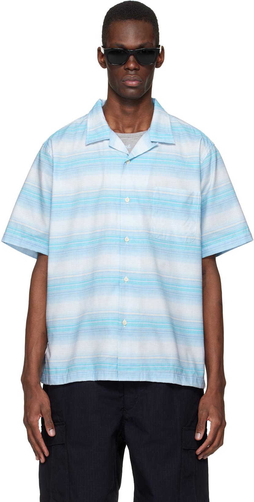 Blue Open Collar Pique S/S Shirt by NANAMICA