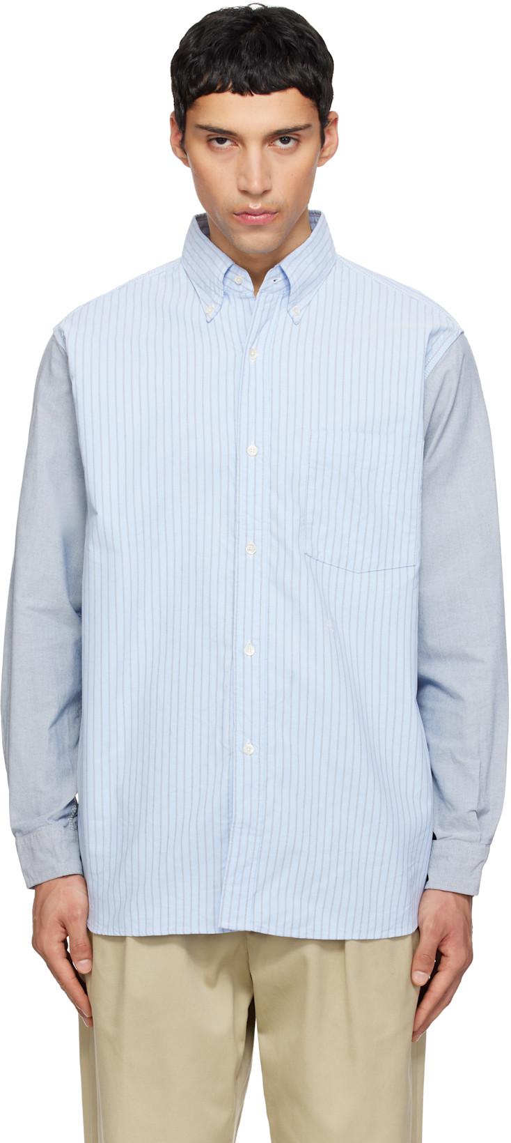 Blue & Gray Button Down Stripe Storm Shirt by NANAMICA