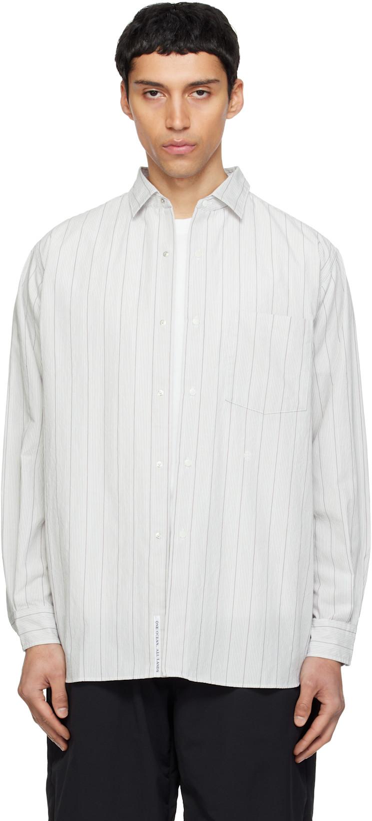 Gray Regular Collar Stripe Wind Shirt by NANAMICA