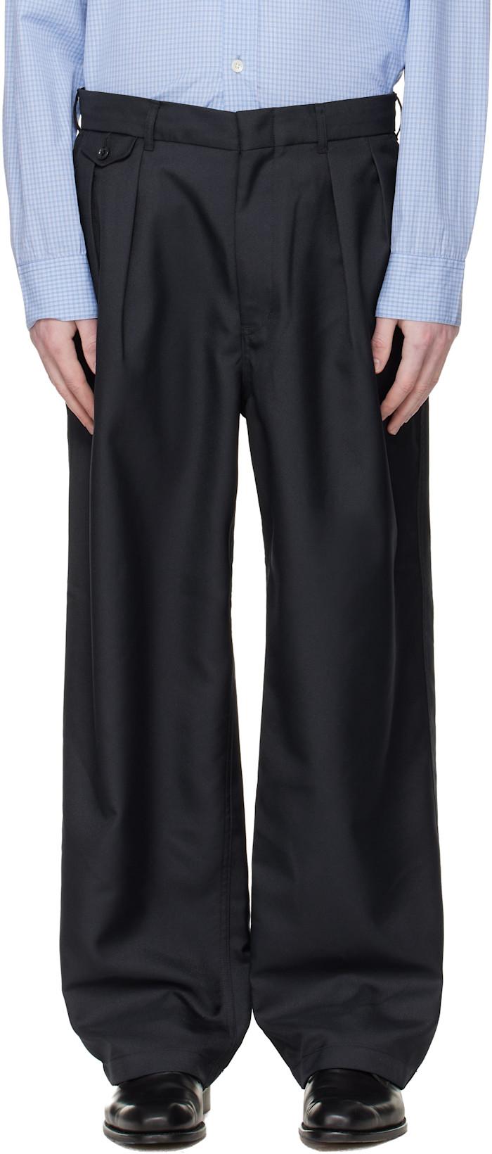 Navy Polyester Twill Club Trousers by NANAMICA