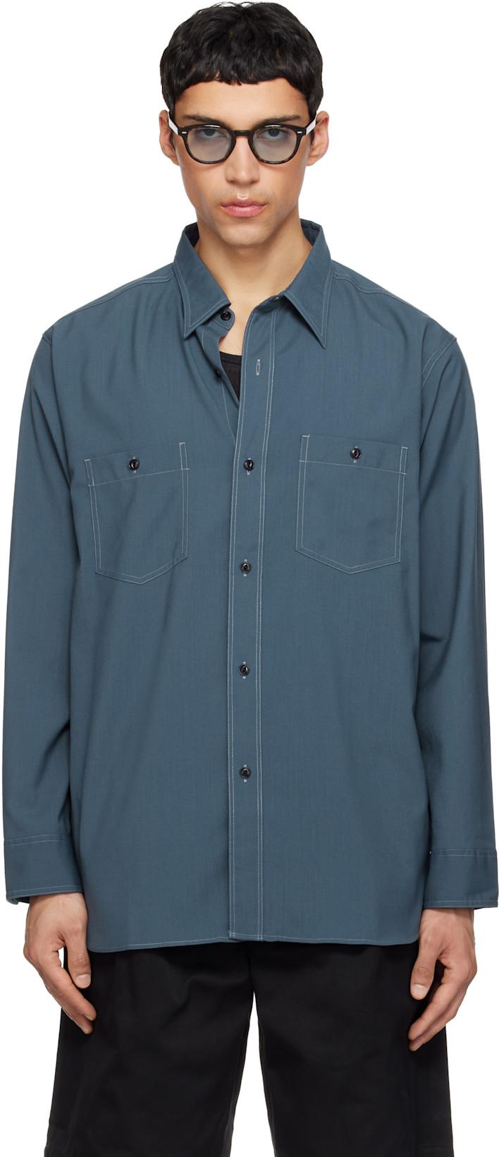 Navy Polyester Wool Field Shirt by NANAMICA